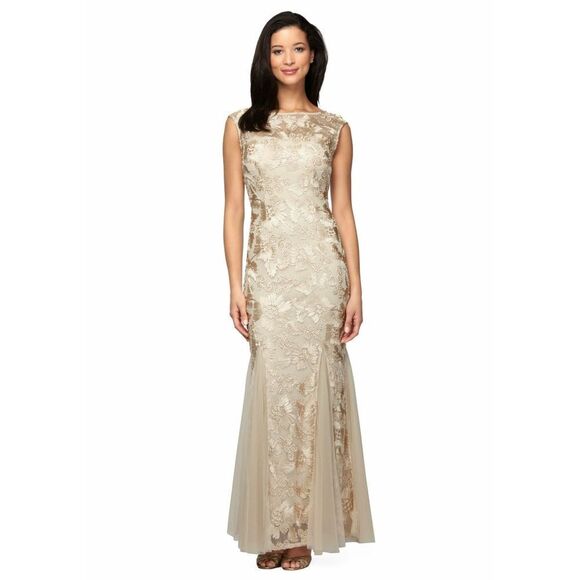 New! ALEX EVENINGS Women's Floral Embroidered Godet Gown Party Dress Size 18 - Picture 1 of 4